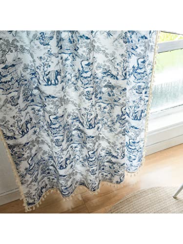 Dodolly Bohemian Curtains Semi-Blackout Drapes Cotton Linen Farmhouse Curtain Panels for Living Room Bedroom, 2 Panel, W59 x L63, Grommets Design.