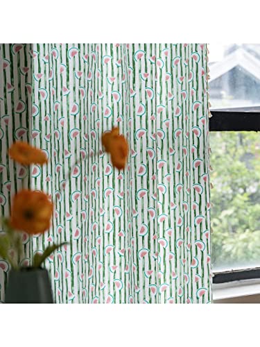 Dodolly Curtains with Tassels, Cotton Linen Grommets Design Window Curtains for Bedroom Living Room, Green Semi Blackout Boho Chic Curtains, 2 Panel, 59" W x 63" L