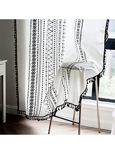 Dodolly Curtains for Living Room Semi-Blackout Window Drapes with Tassel Geometric Printing Design Window Treatment Set for Bedroom 2 Panels Bohemian Curtains,59x63 Inches, Grommets Design.