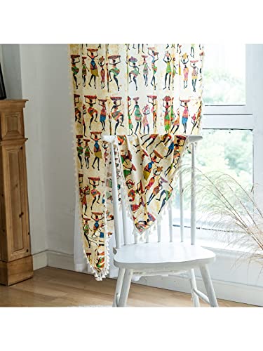 Dodolly Pattern Semi-Blackout Window Curtains 2 Panels Bohemia Style Cotton Linen Darkening Curtains with Grommets Design Window Drapes for Living Room Bedroom, 59"W x 94.5"L Inch, 1 Pair