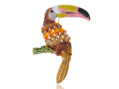 Hand Painted Beak Amazon Toucan Bird Pin Brooch