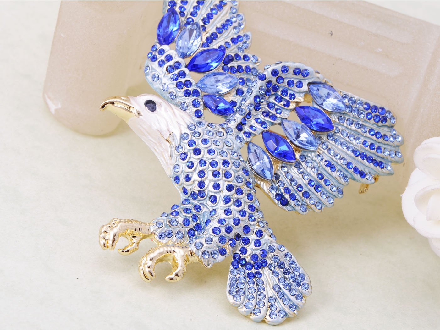 Sapphire Blue Colored Bald Eagle Bird Brooch Pin