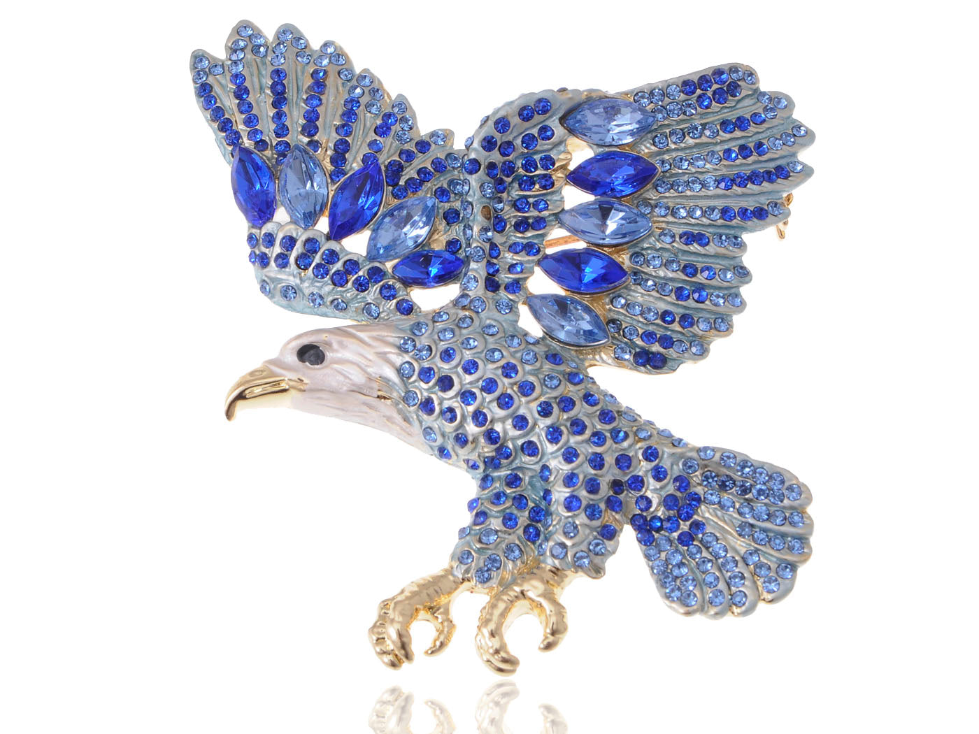 Sapphire Blue Colored Bald Eagle Bird Brooch Pin