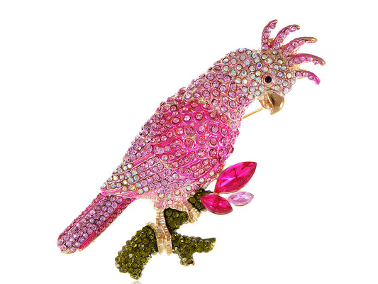 Pink Tropical Parrot Cockatoo Bird Brooch Pin