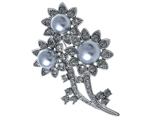 Pearl Sunflower Silver Pin Brooch