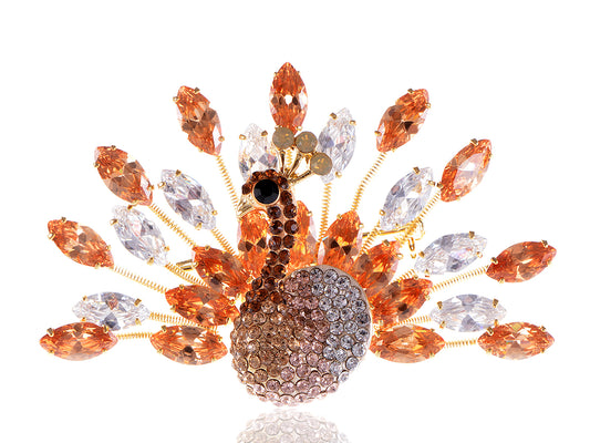 Swarovski Crystal Vintage Topaz Brown Peacock Bird Brooch Pin