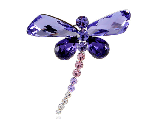 Crystal Shine Amethyst Dragonfly Bug Brooch Pin