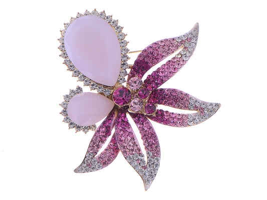 Swarovski Crystal Fuchsia Pink Empress Lily Orchid Flower Pin Brooch