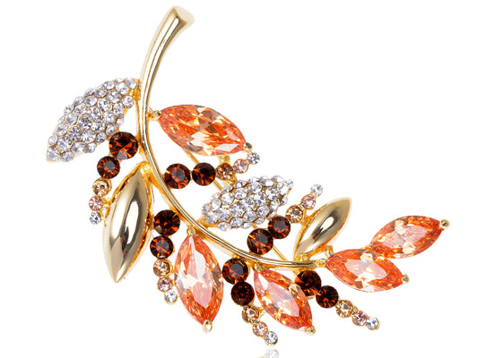 Swarovski Crystal Topaz Colored Curved Leaf Tree Branch Brooch Pin