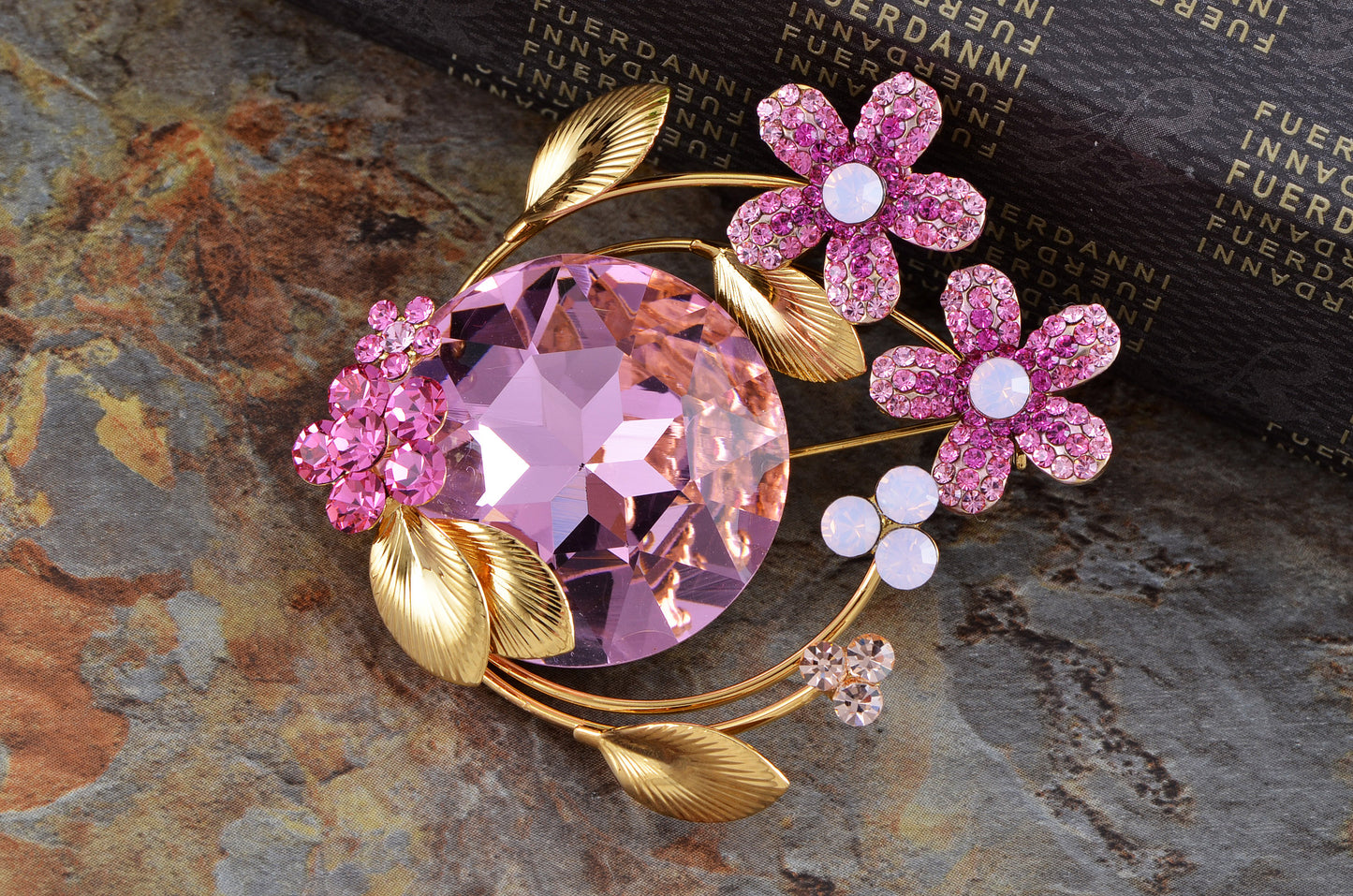 Swarovski Crystal Purple Pink Spring Floral Flower Bouquet Brooch Pin
