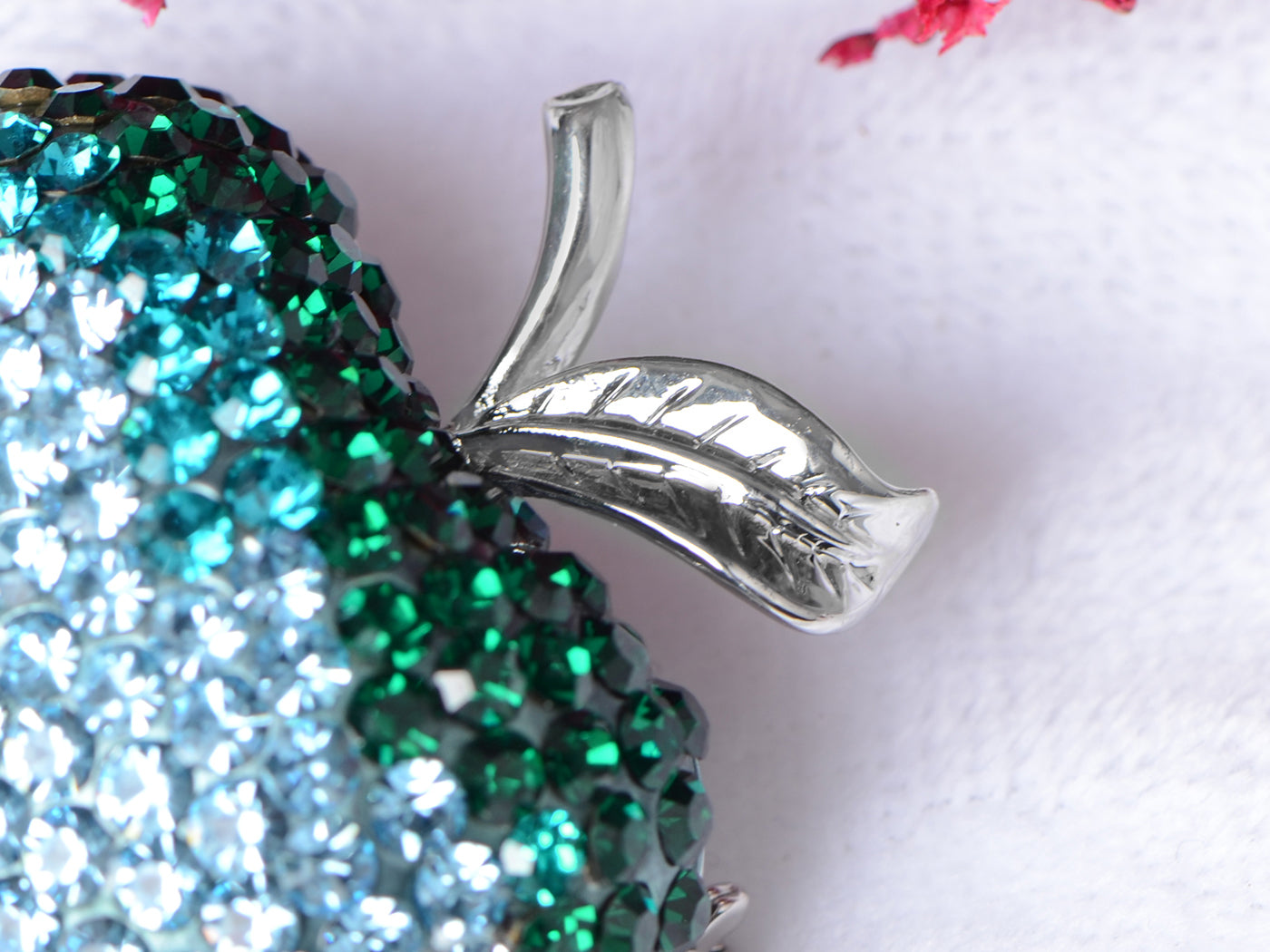 Swarovski Crystal Silver Shine Blue Green Apple Brooch Pin