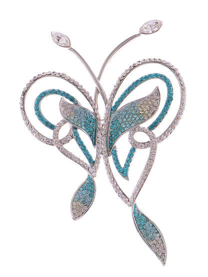 Swarovski Crystal Zircon Blue Abstract Butterfly Outline Pin Brooch