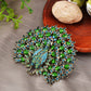 Blooming Emerald Colored Peacock Pin Brooch