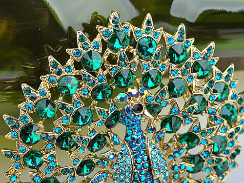 Blooming Emerald Colored Peacock Pin Brooch