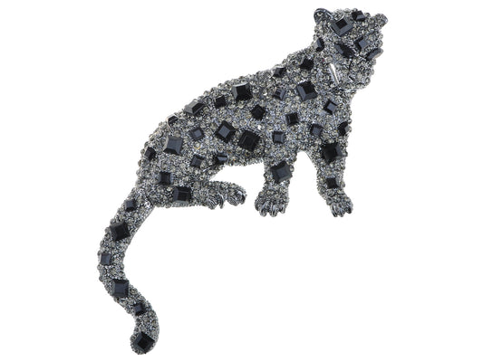 Gun Black Square Leopard Brooch Pin