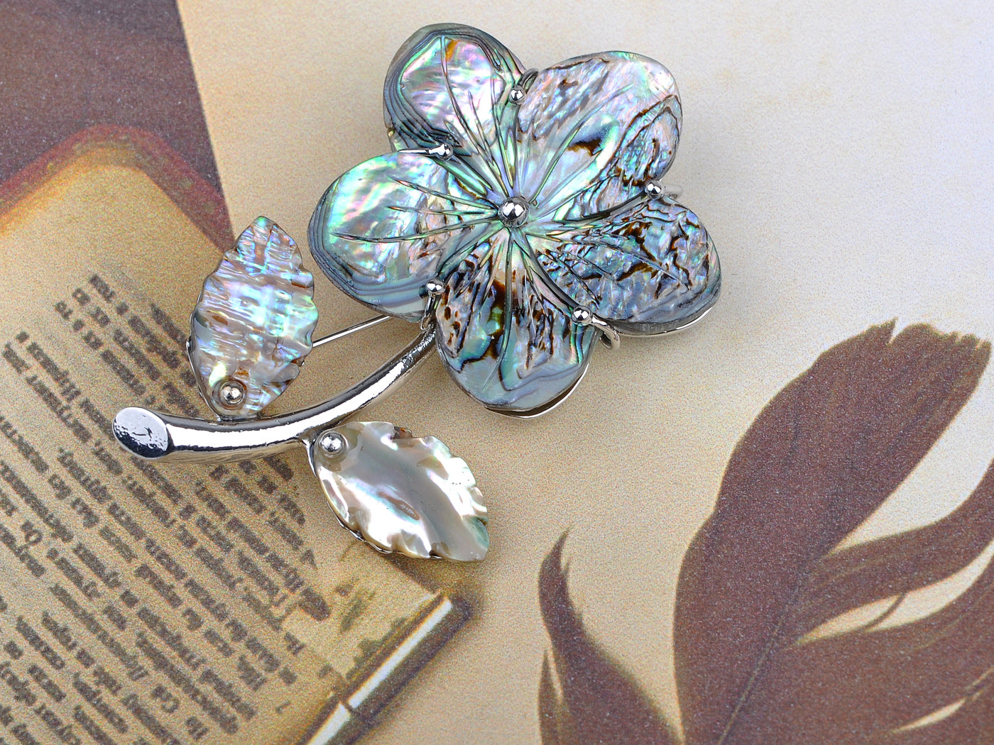 Abalone Colored Bead Daisy Flower Brooch Pin