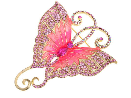 Pink Big Butterfly Asymmetrical Tail Wings Brooch Pin