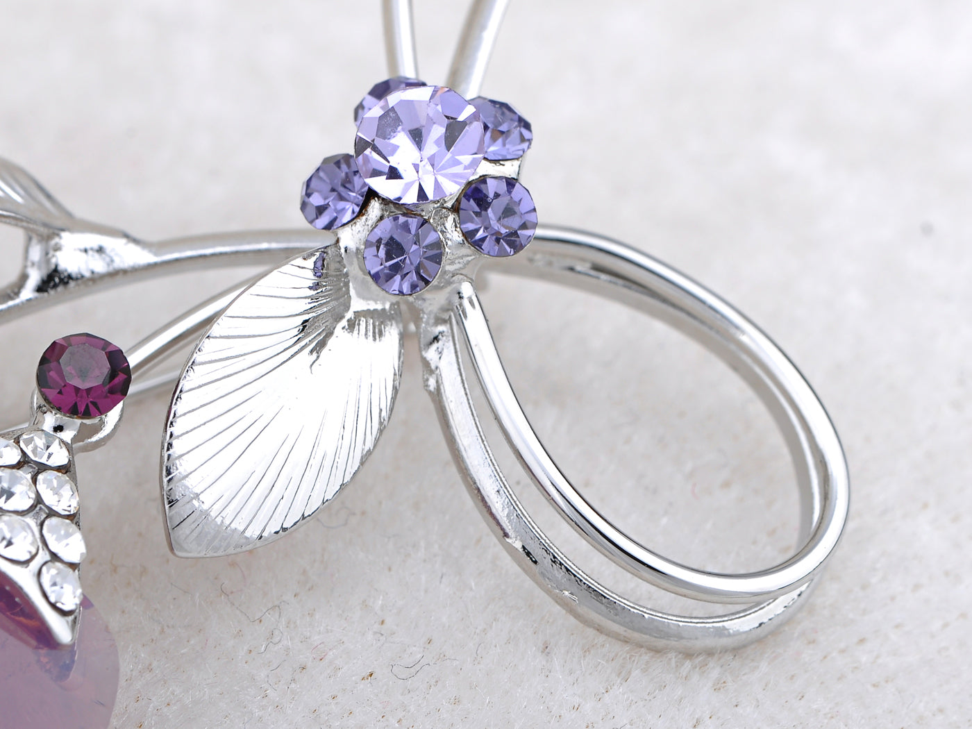 Swarovski Crystal Purple Heart Flower Wedding Prom Corsage Brooch Pin