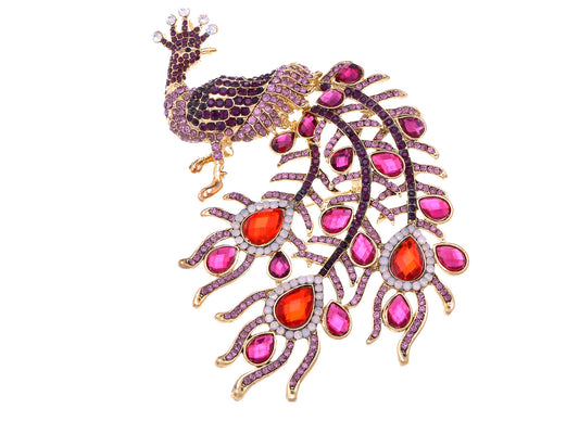 Shine Purple Pink Peacock Bird Animal Brooch Pins