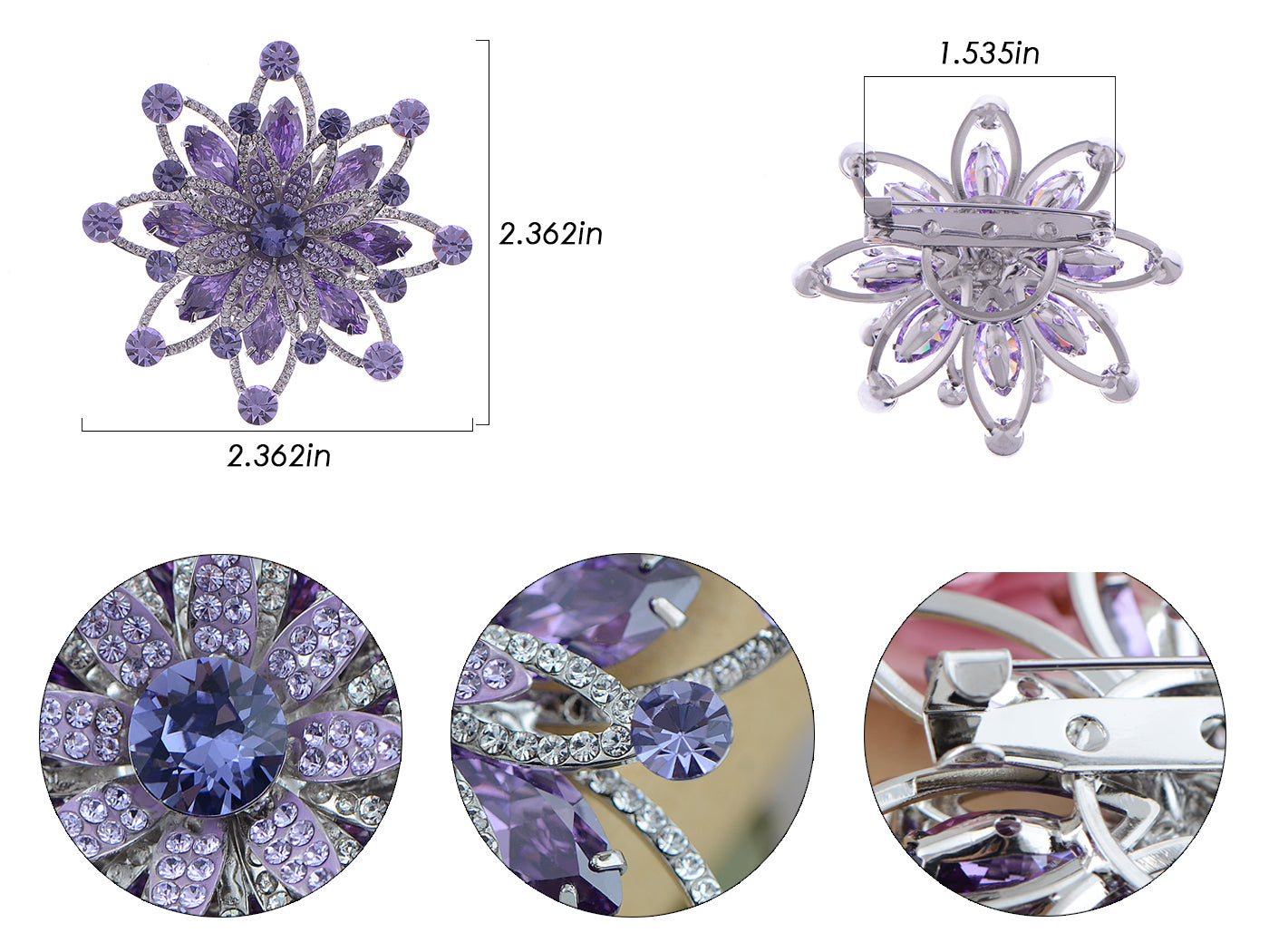 Swarovski Crystal Layered Purple Periwinkle Floral Flower Wreath Badge Brooch Pin