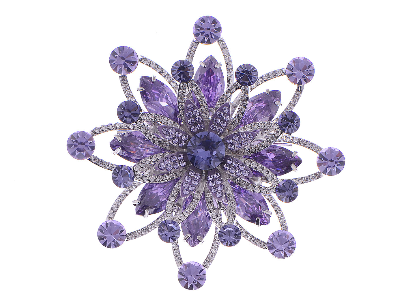Swarovski Crystal Layered Purple Periwinkle Floral Flower Wreath Badge Brooch Pin