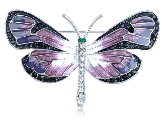 Purple Gradient Enamel Paint Dragonfly Emerald Green Eyes Encrusted Brooch