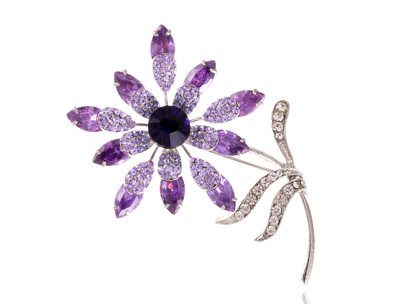Swarovski Crystal Purple Floral Daisy Flower Petals Brooch Pin
