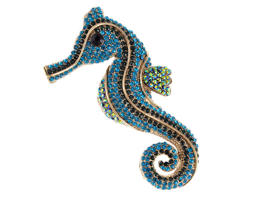 Blue Green Nautical Ocean Seahorse Brooch Pin