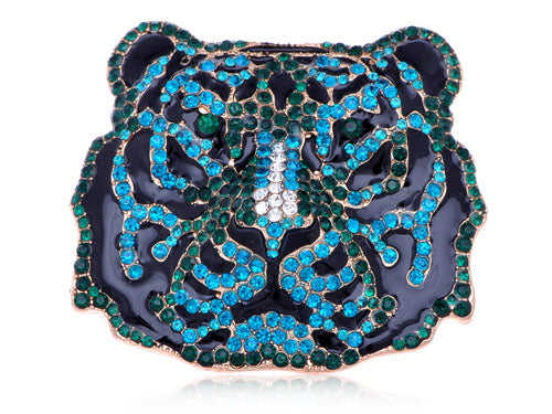 Emerald Zircon Embellished Fierce Aged Tiger Pin Brooch