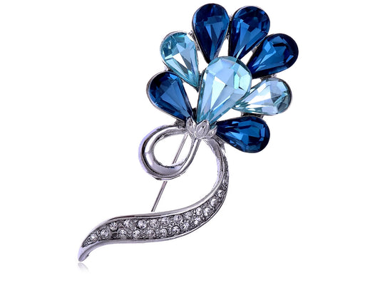 Elements Sapphire Blue Peacock Tail Flower Pin Brooch