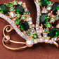 Swarovski Crystal Emerald Green Element Side Flying Butterfly Brooch Pin