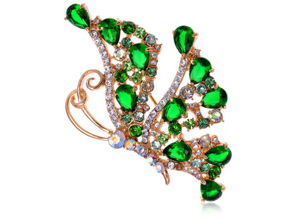 Swarovski Crystal Emerald Green Element Side Flying Butterfly Brooch Pin