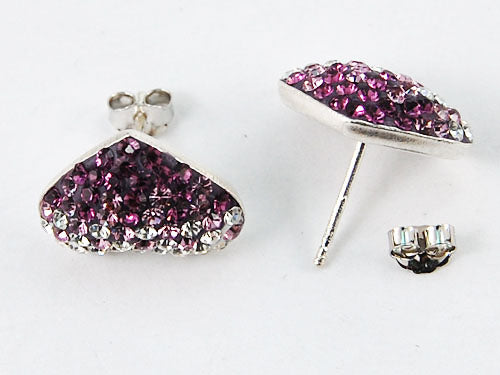 Swarovski Crystal Amethyst Purple Round Love Couple Heart 925 Silver Earrings