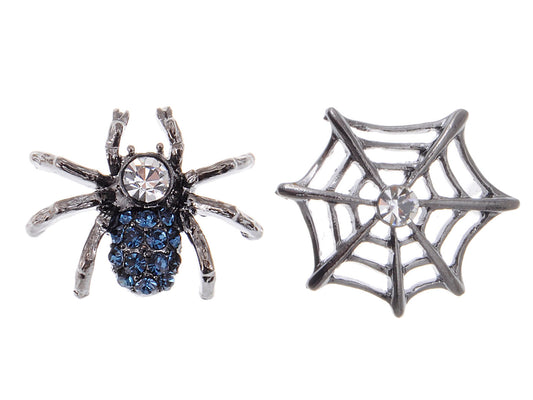 Gun Spider Web Blue Earrings Halloween