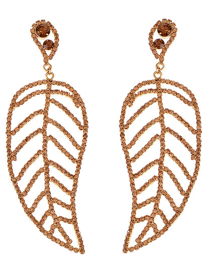 Element Gold Topaz Amber Colored Leaf Dangle Earrings