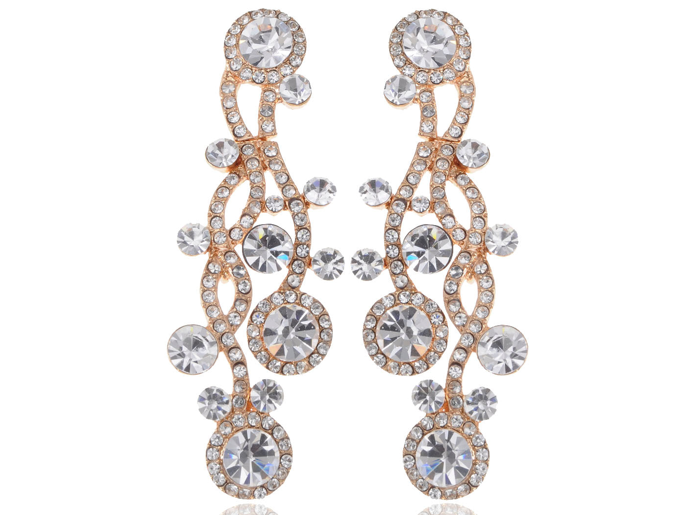 Swarovski Crystal Element Gold Wavy Chandelier Dangle Drop Earrings