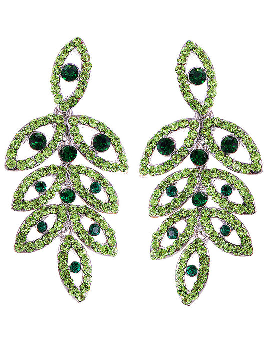 Element Silver Emerald Green Colored Leaf Eye Dangle Earrings