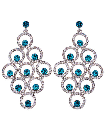 Swarovski Crystal Element Aqua Blue Colored Circle Grape Dangle Earrings
