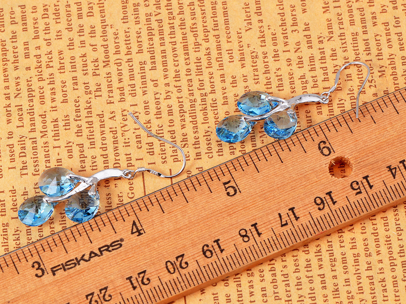 Swarovski Crystal Element Silver Blue Teardrop Vine Fish Hook Dangle Earrings