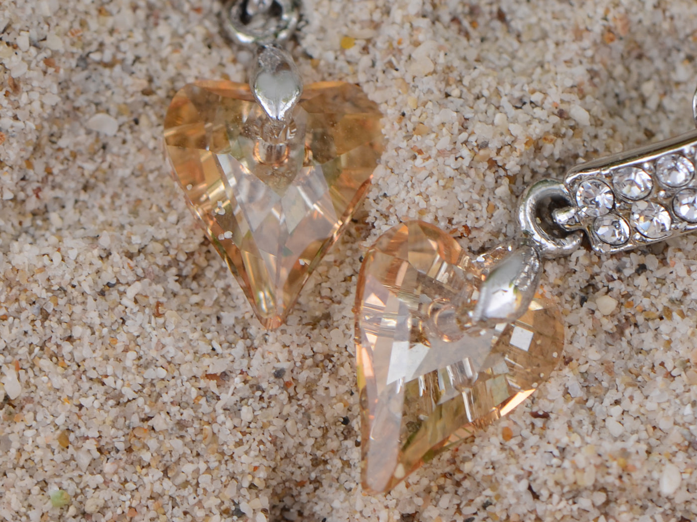 Swarovski Crystal Element Silver Pointy Heart Spade Gems Dangle Earrings