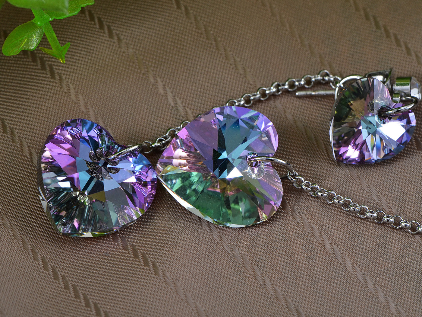 Element Silver Romantic Purple Heart Dangle Chain Drop Earrings