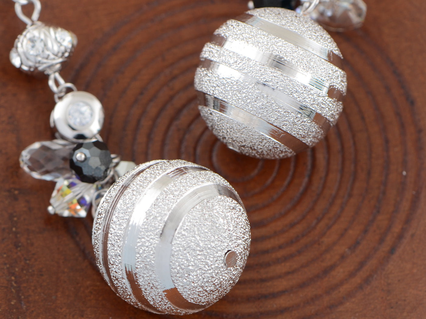 Swarovski Crystal Element Silver Retro Disco Striped Ball Beaded Dangle Earrings