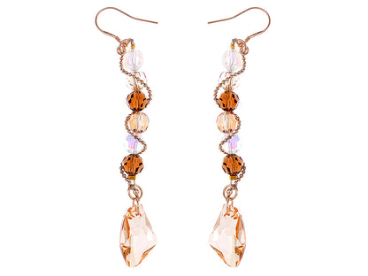 Swarovski Crystal Element Gold Topaz Colored Beads Spiral Dangle Drop Fish Hook Earrings