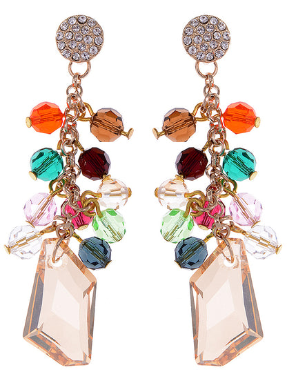 Swarovski Crystal Element Gold Multicolored Colorful Stacked Beads Gems Dangle Earrings