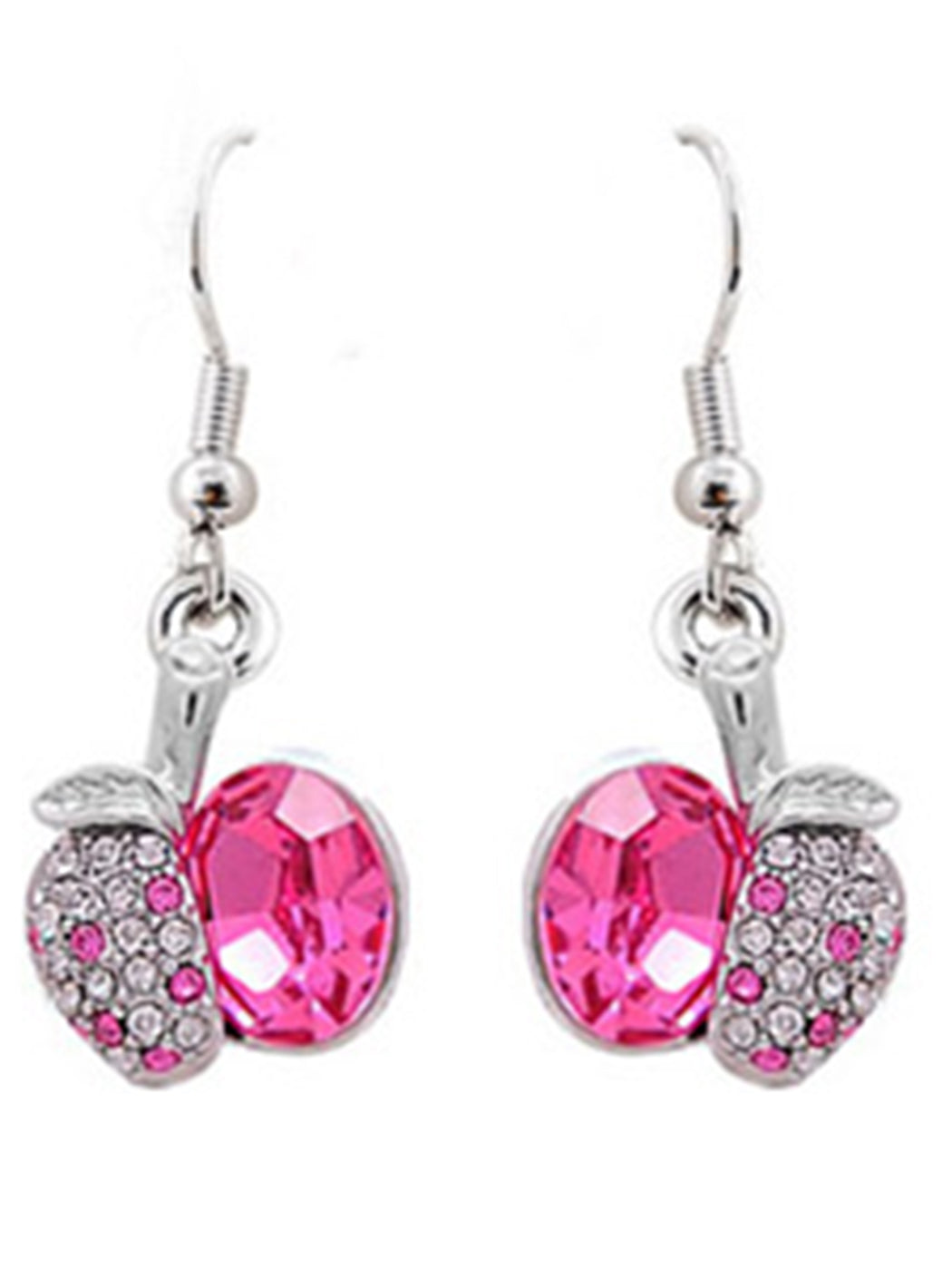 Element Silver Rose Pink Colored Apple Fruit Dangle Earrings