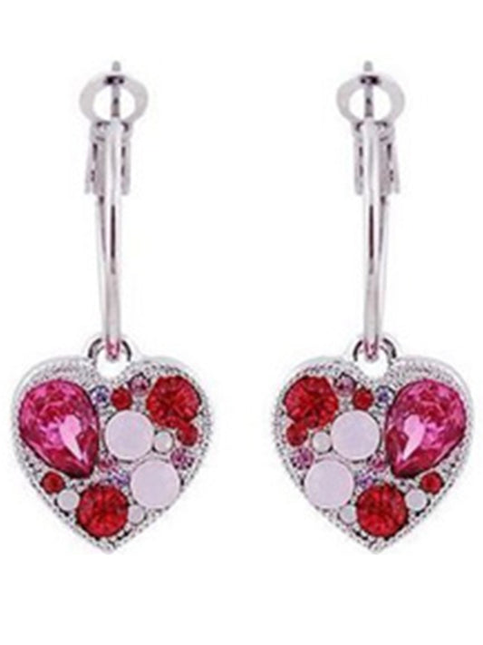 Dark Rose Pink Enchanted Dangle Heart Drip Jewel Earrings