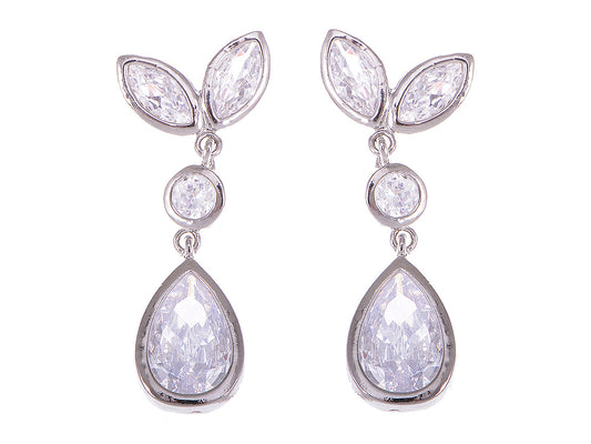 Swarovski Crystal Element Silver Colored Gems Teardrop Leaf Dangle Earring