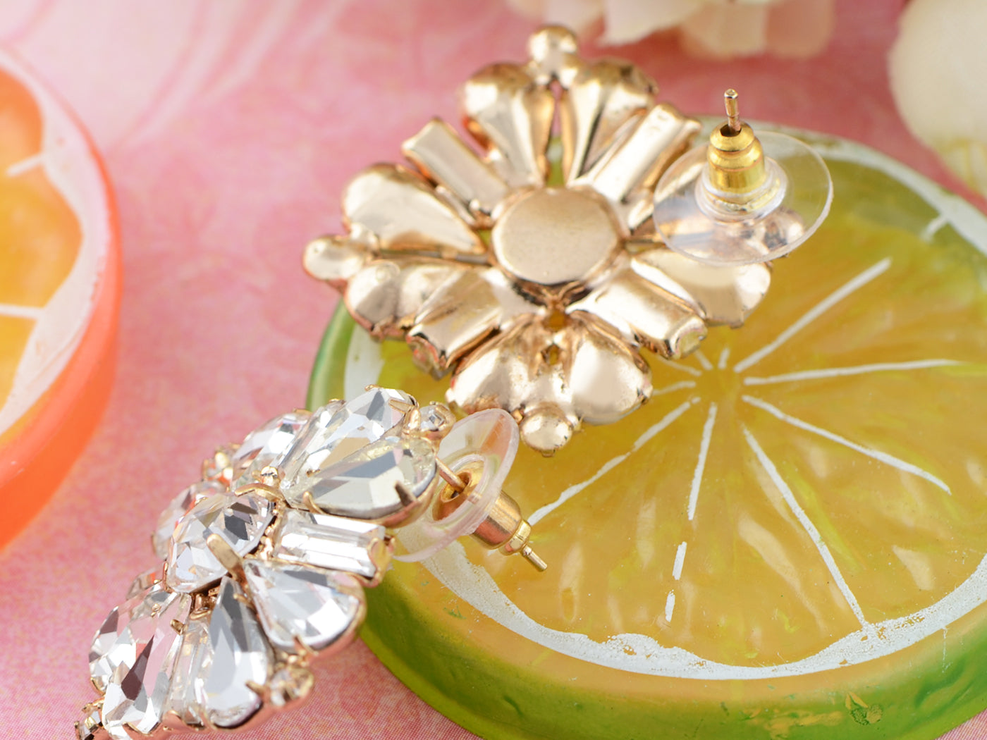 Swarovski Crystal Element Gold Colored Gemss Flower Blossom Stud Earrings