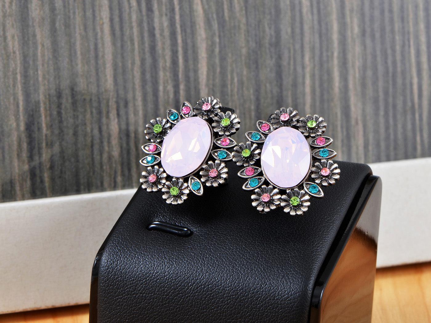 Swarovski Crystal Element Gun Multicolored Opal Floral Wreath Stud Earrings
