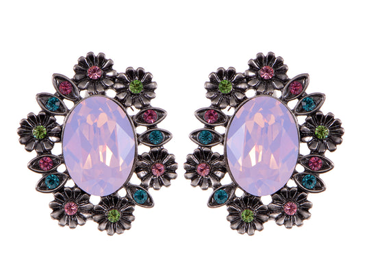 Swarovski Crystal Element Gun Multicolored Opal Floral Wreath Stud Earrings